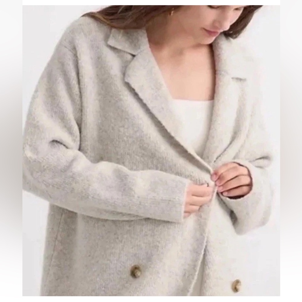 J. Crew Sweater Blazer Women’s 2 XL Beige/Gray Wool Blend Boucle Double Breasted - Picture 4 of 13